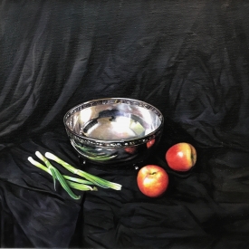 SOLD - Still Life with Silver Bowl 50 x 50cm £2500 (0246)