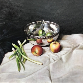 Still Life with Silver Bowl and Two Apples 50 x 50cm £2500 (0261)