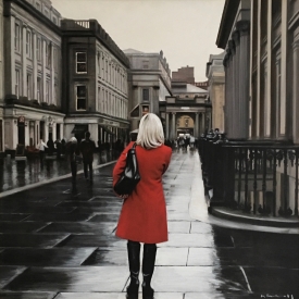 Red Coat in the City 60 x 60cm £3,500 (0200)