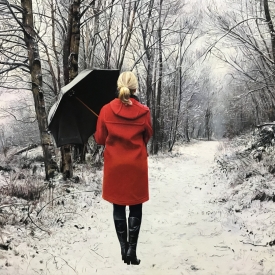 red coat on a winter path 60 x 80cm £4500 (0352)