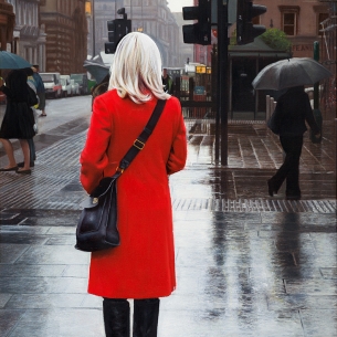Red Coat in the City 60cm x 40cm