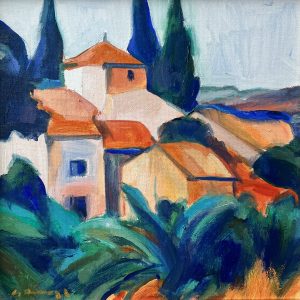 Spanish buildings and Cypress trees